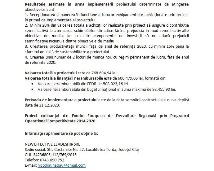 Lansarea proiectului „Investiţii destinate capacităților de prestare servicii și retehnologizării în cadrul companiei New Effective Leadership SRL”