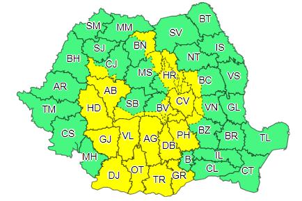 COD GALBEN de ploi și vânt puternic în zona de munte din Cluj. Vezi până când este valabil