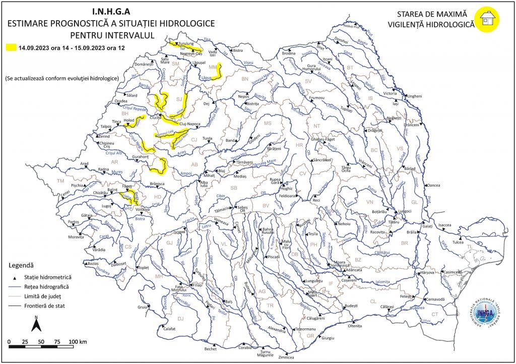 Atenționare hidrologică: COD GALBEN de viituri și inundații în Cluj