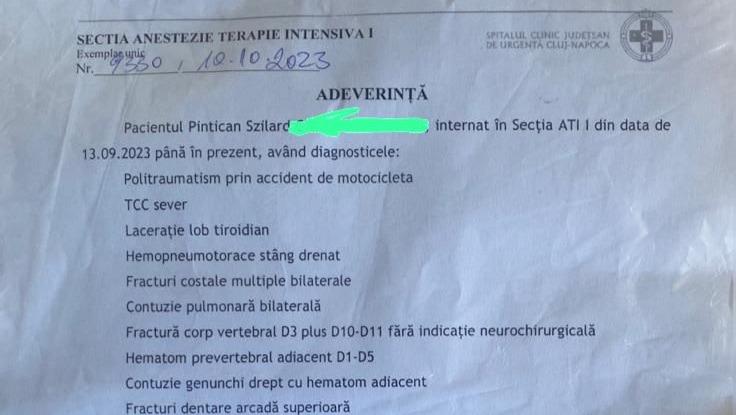 Un tânăr motociclist din Cluj-Napoca are nevoie de ajutor financiar. A fost rănit grav într-un accident rutier