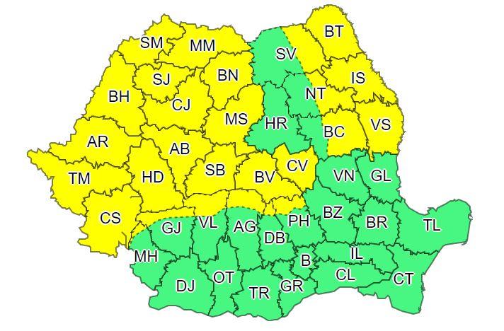 COD GALBEN de ploi și vijelii la Cluj. Rafalele pot atinge 110 km/h