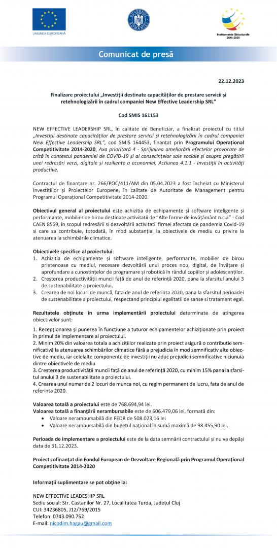 Comunicat de presă - New Effective Leadership