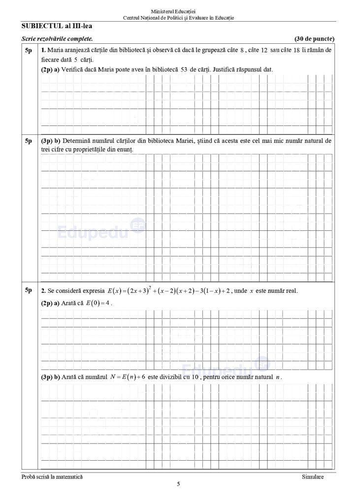 Simulare Evaluarea Națională. Ce au avut de rezolvat elevii la proba de Matematică