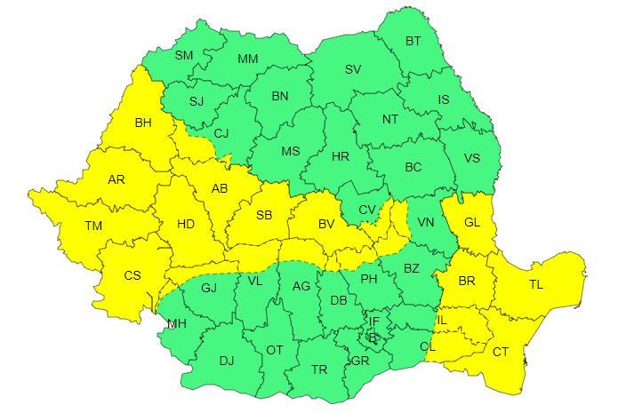 COD GALBEN de vânt puternic în Cluj/ Zonele cu rafale de până la 100 km/h