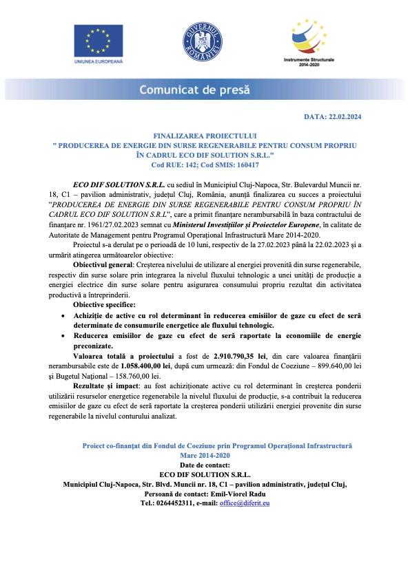 Anunț finalizare proiect