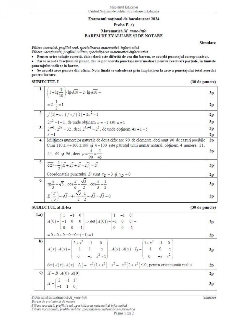 Simulare BAC 2024. Ce au avut de rezolvat elevii la Matematică
