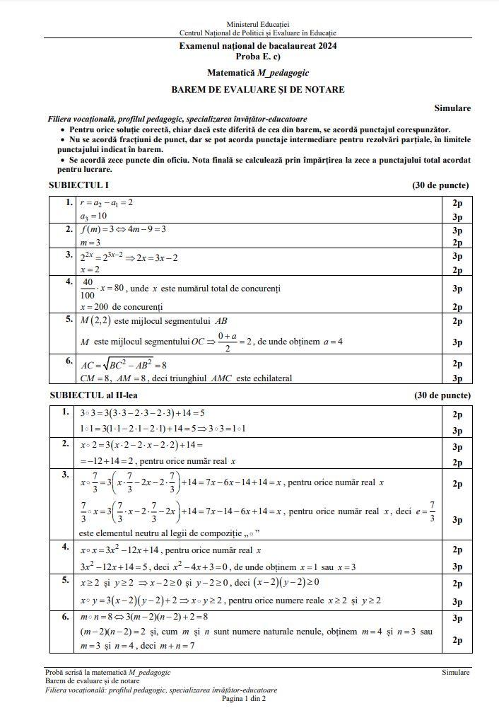 Simulare BAC 2024. Ce au avut de rezolvat elevii la Matematică
