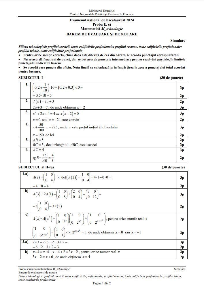 Simulare BAC 2024. Ce au avut de rezolvat elevii la Matematică