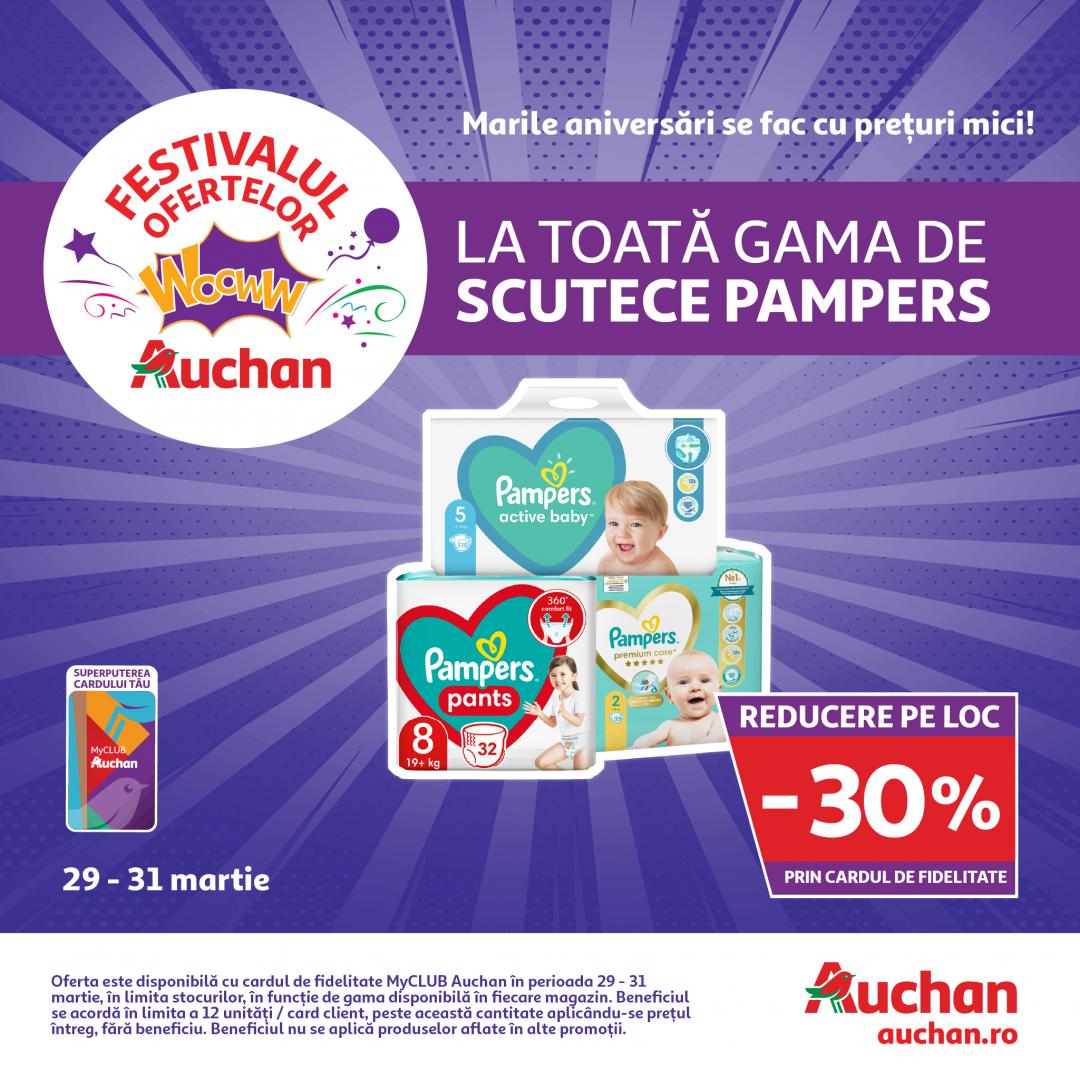 Ultimul weekend din Festivalul Ofertelor Auchan îți aduce super reduceri la carnea de pui și scutece Pampers