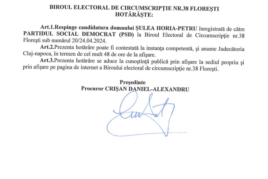 Lovitură pentru Horia Șulea. I-a fost respinsă candidatura la primăria Florești