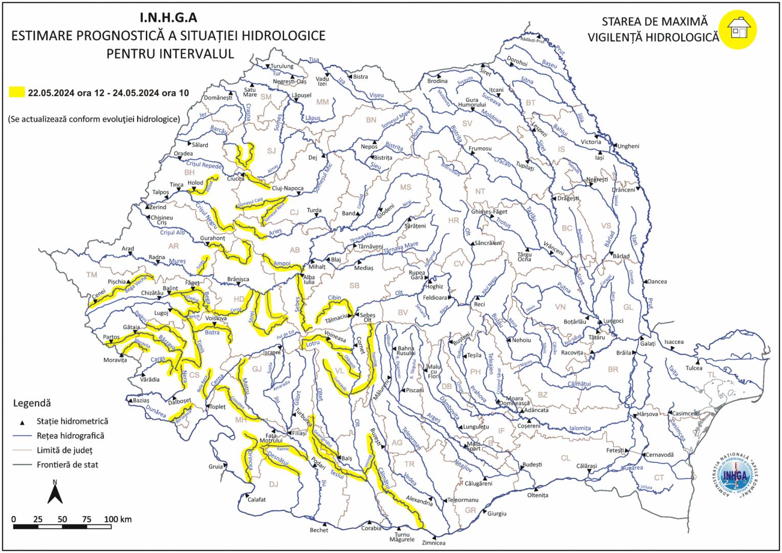ATENȚIONARE hidrologică la Cluj! COD GALBEN de torenți, viituri și posibile inundații