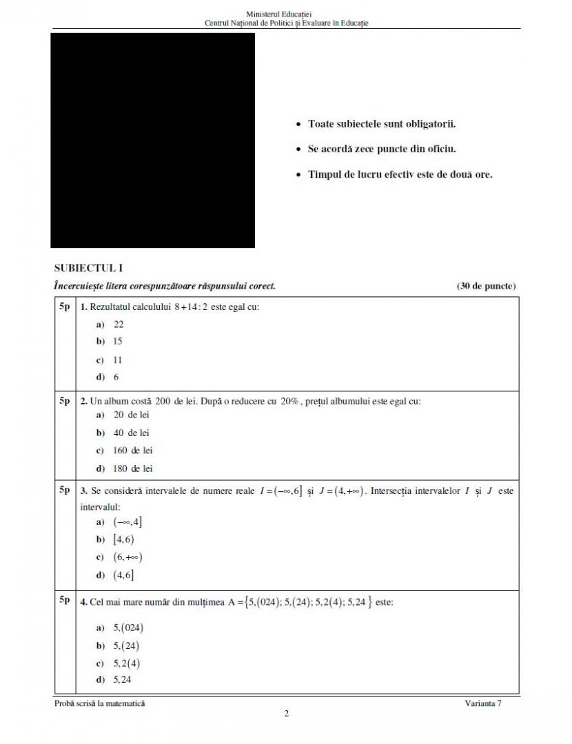 Evaluarea Națională 2024. SUBIECTELE și BAREMUL la proba de Matematică