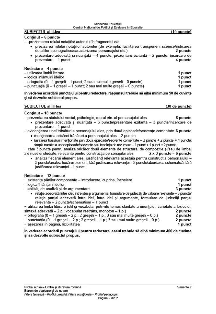 BAC 2024. S-a publicat BAREMUL de corectare la limba română