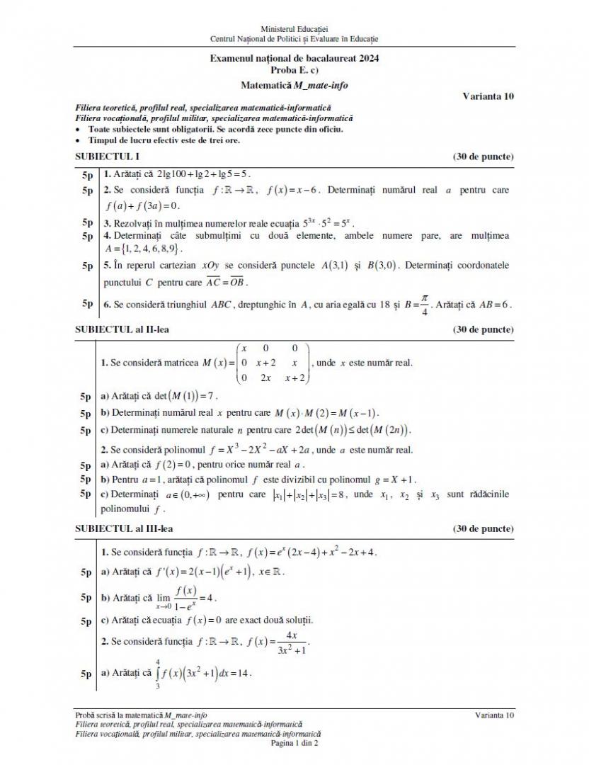 BAC 2024. SUBIECTELE și BAREMUL la Matematică. Ce au avut de rezolvat elevii, în funcție de profil
