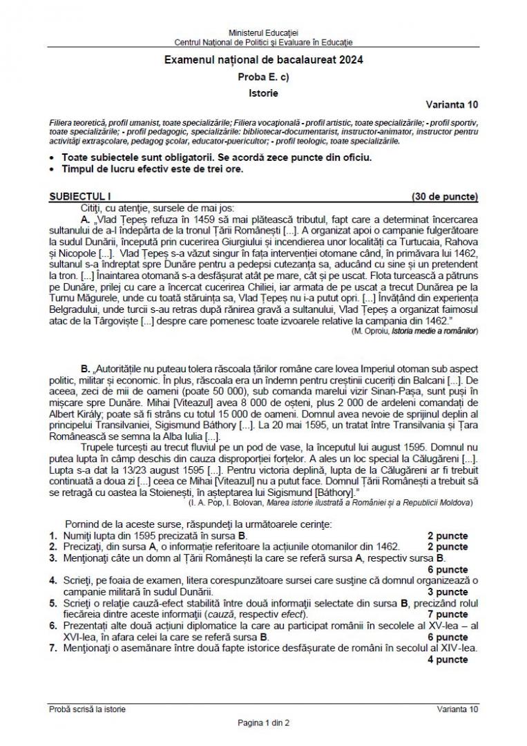 BAC 2024. Ce SUBIECTE au primit elevii la Istorie