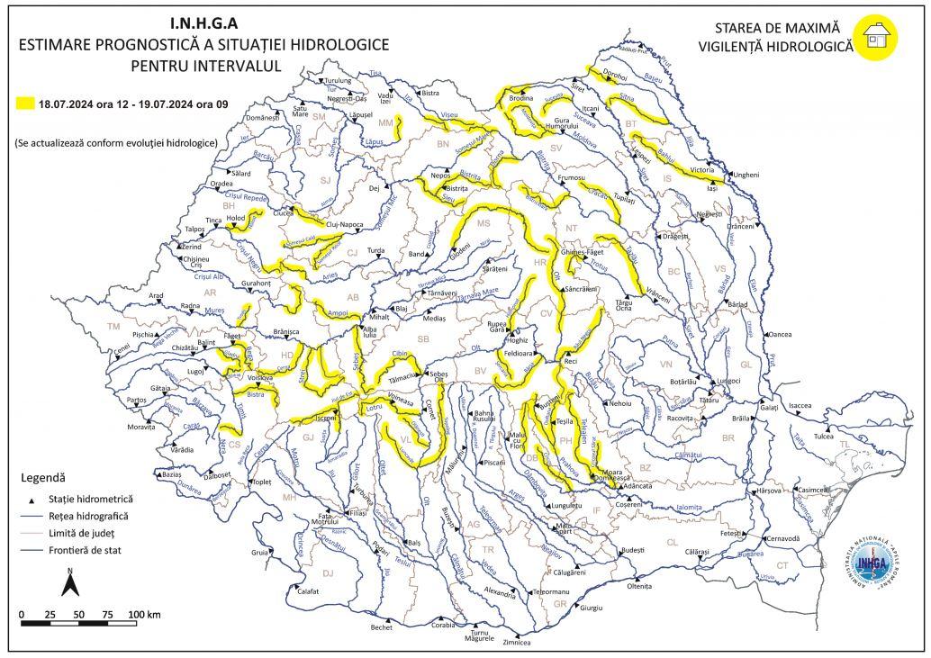 Nouă ALERTĂ hidrologică de viituri și inundații! Clujul, printre județele cele mai vizate de Codul Galben
