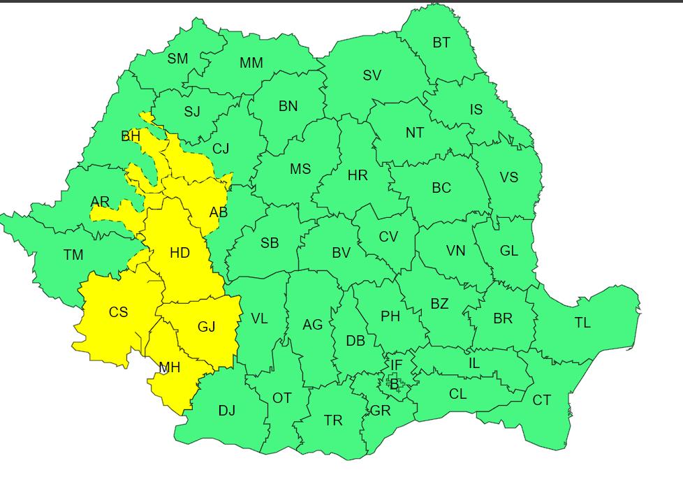 COD GALBEN de averse în mai multe județe din țară, inclusiv în Cluj