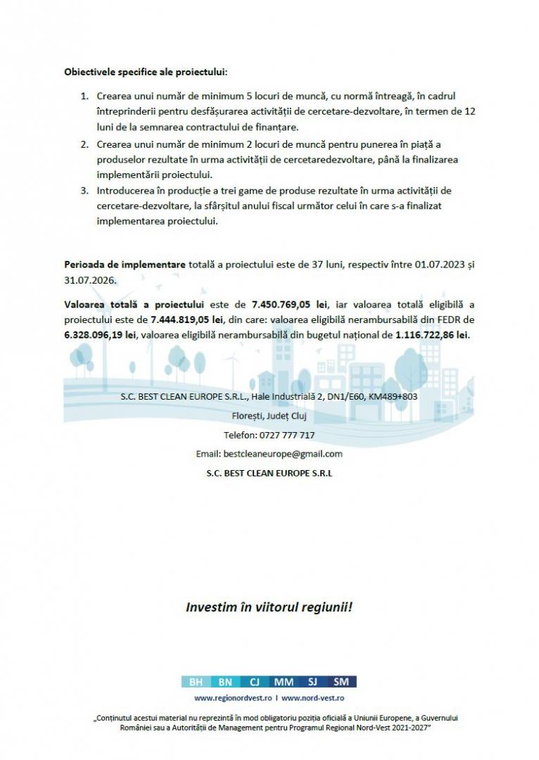 Comunicat de presă privind demararea proiectului „Formularea unei game noi de detergenți, șervetele umede și săpunuri cu extracte de plante”