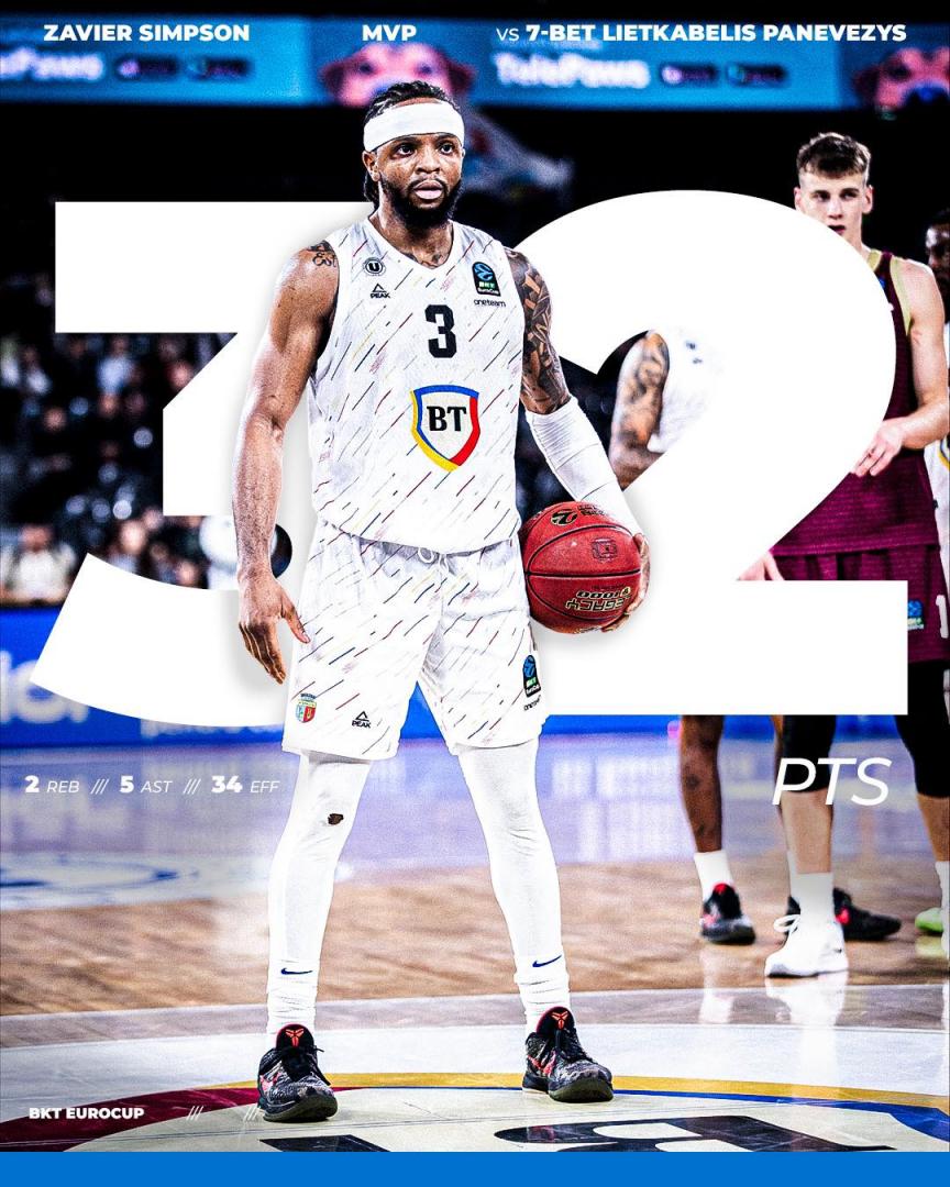 Zavier Simpson, MVP-ul etapei în EuroCup. Americanul a stabilit un nou record de puncte pentru U-BT