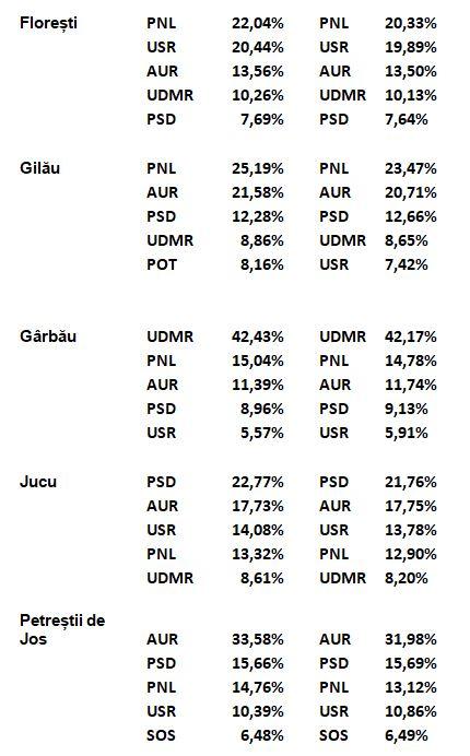 Ce au votat cei din Zona Metropolitană a Clujului. Câte localități, atâtea preferințe