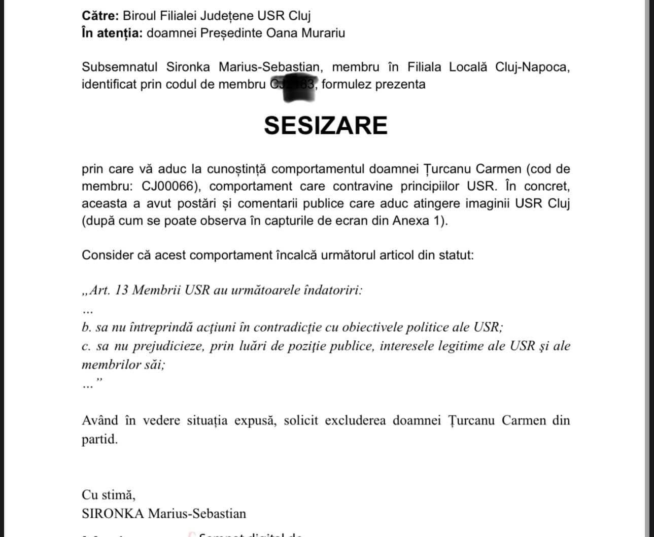 Un nou scandal în USR Cluj! Dezvăluiri din interior: „Filiala a devenit un exemplu trist de mediocritate și incompetență”