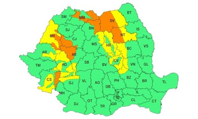 Viscol puternic în mai multe județe, inclusiv în Cluj. Meteorologii au emis Cod portocaliu și galben