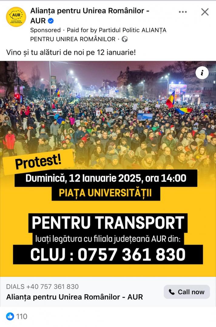 Câți clujeni vor merge la protestul AUR de la București. Transportul este asigurat de partid și este gratuit