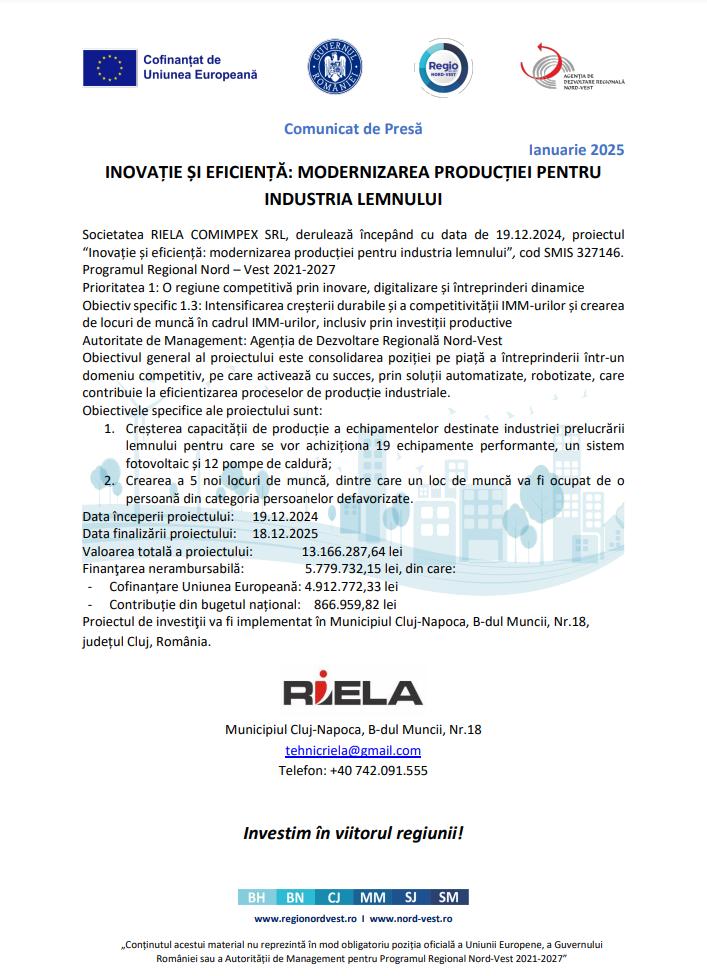 Comunicat de presă: “Inovație și eficiență: modernizarea producției pentru industria lemnului”