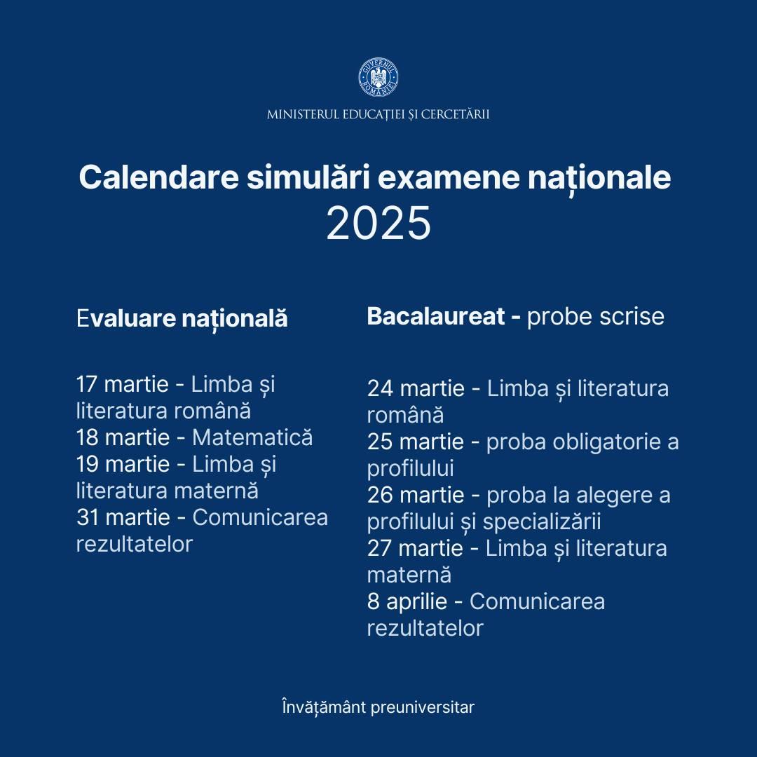 Simulările pentru Evaluarea Naţională şi BAC 2025. A fost anunțat calendarul probelor