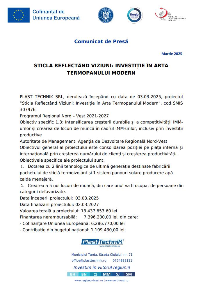 Comunicat de presă: “STICLA REFLECTÂND VIZIUNI: INVESTIȚIE ÎN ARTA TERMOPANULUI MODERN”