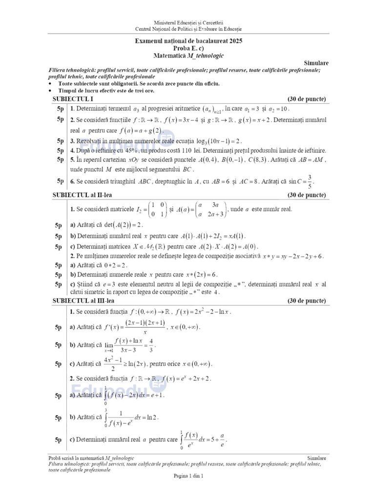 Simulare BAC 2025. Ce subiecte au primit elevii la Matematică