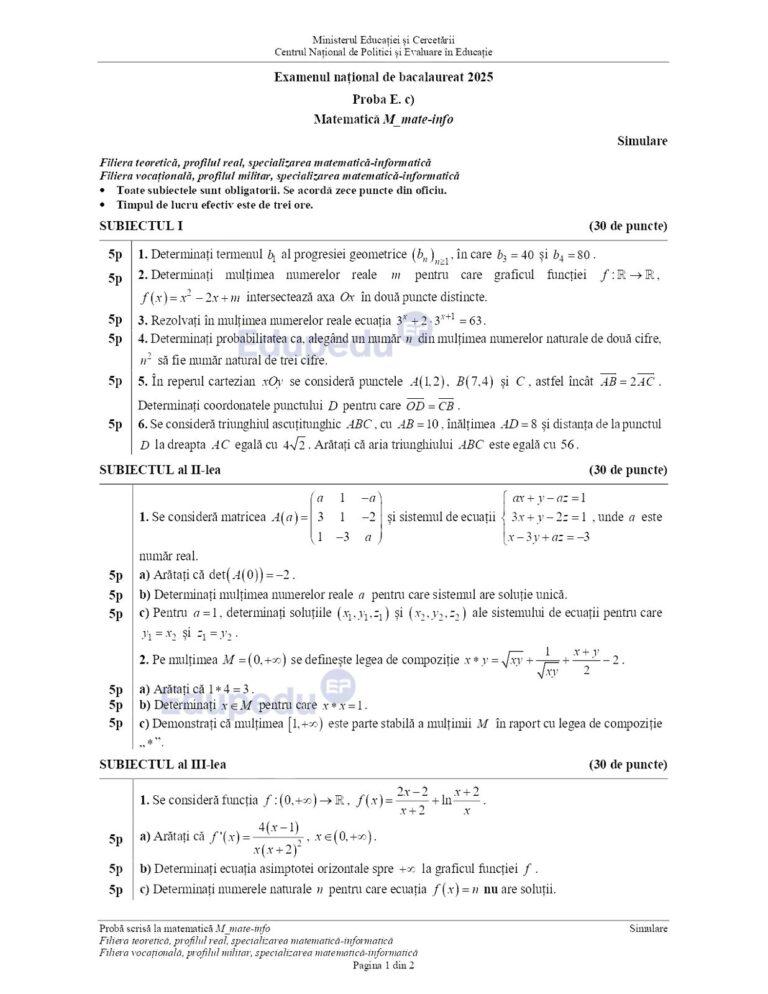Simulare BAC 2025. Ce subiecte au primit elevii la Matematică