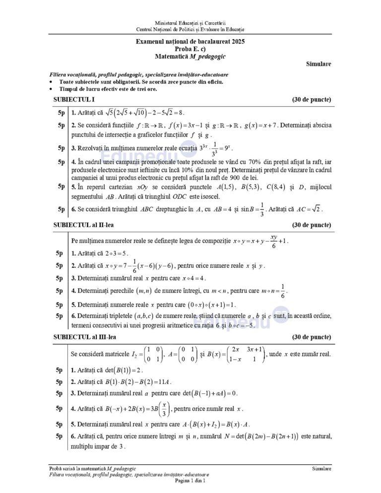 Simulare BAC 2025. Ce subiecte au primit elevii la Matematică