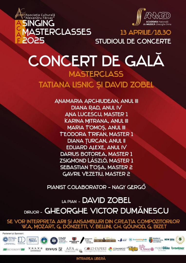 Concert de Gală ACAF Singing Masterclasses la Academia Națională de Muzică „Gheorghe Dima” din Cluj. Intrare liberă