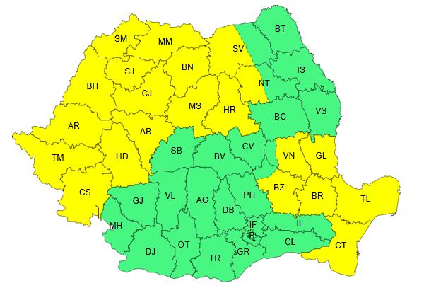 Avertizare COD GALBEN de FURTUNĂ la Cluj pentru joi: Ploi, descărcări electrice, vijelii și grindină