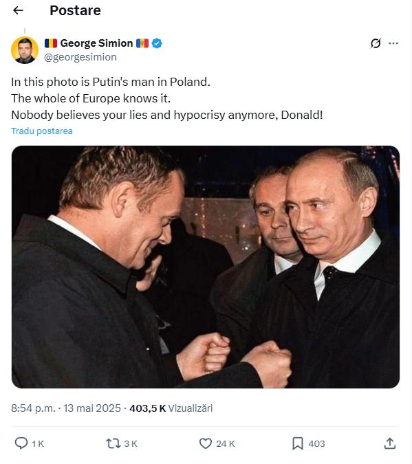 Donald Tusk, după ce „pro-rusul George Simion” a mers în Polonia să-l susțină pe extremistul Karol Nawrocki: „Rusia se distrează. Totul e clar”/ Reacț