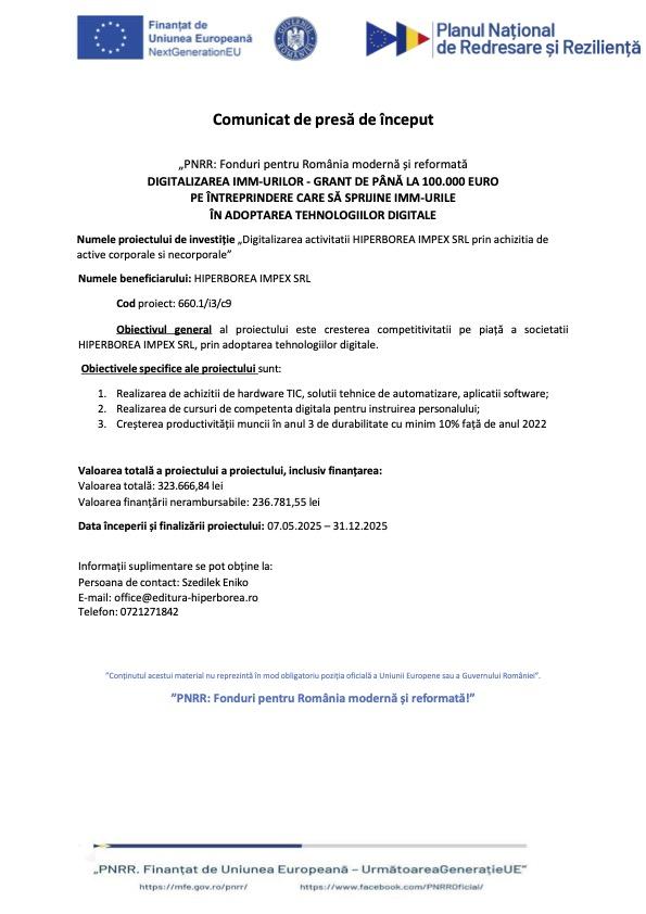 Comunicat de presa - începere de proiect