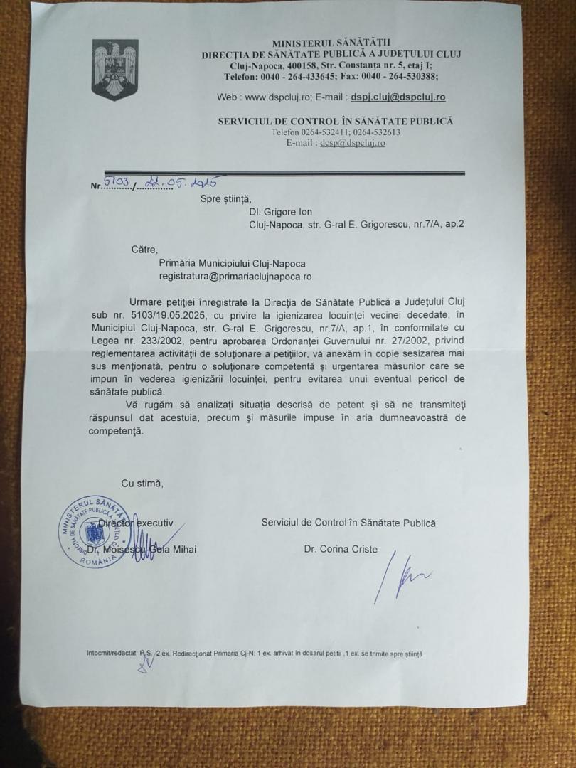 RISC EPIDEMIOLOGIC în Grigorescu: Tentativă EŞUATĂ de igienizare în iunie a apartamentului de unde a fost ridicat în februarie un CADAVRU dintre mater