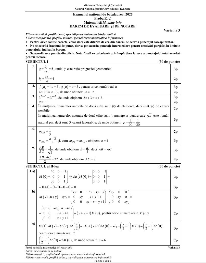 BAC 2025. SUBIECTELE și BAREMUL la Matematică. Ce au avut de rezolvat elevii, în funcție de profil