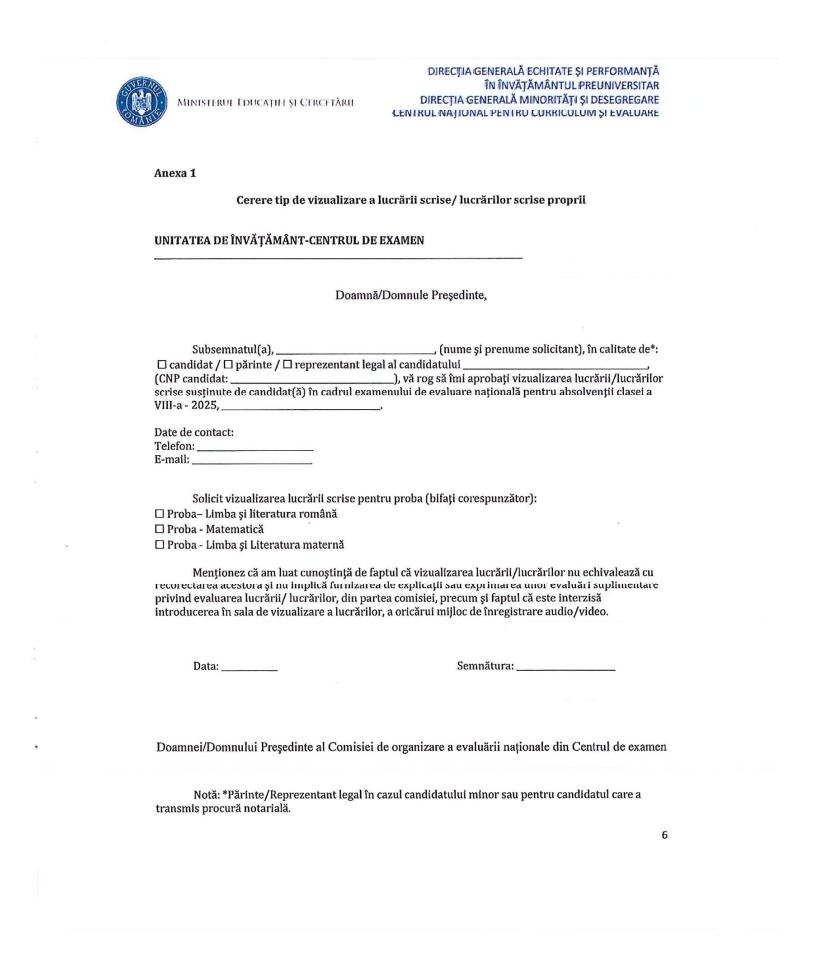 Model de cereri pentru vizualizarea lucrarilor și contestație la Evaluarea Națională. Când și unde se depun