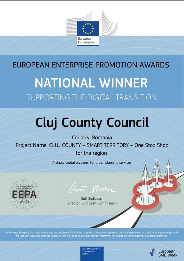 Locul 1 în România! Consiliul Județean Cluj, premiat de Comisia Europeană pentru proiectul Ghișeul Unic
