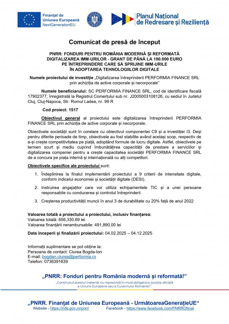 COMUNICAT DE PRESĂ