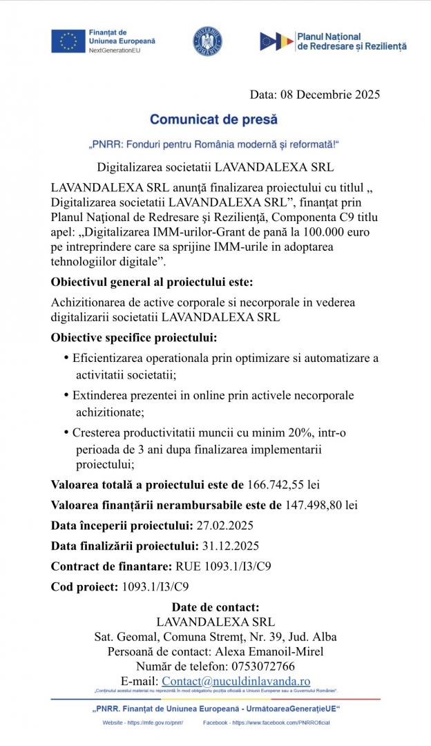 Comunicat de presă „PNRR: Fonduri pentru România modernă și reformată!"