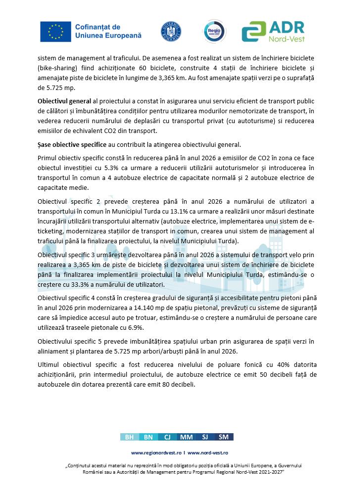 Comunicat de presă: Finalizare proiect ”Modernizarea coridorului de mobilitate urbană integrată în zona de vest a municipiului Turda”