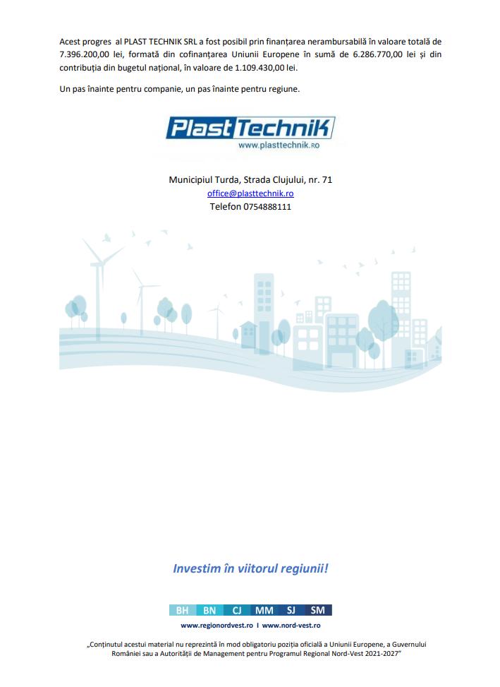 Comunicat de Presă privind finalizarea proiectului &bdquo;Sticla Reflect&acirc;nd Viziuni: Investiție &icirc;n Arta Termopanului Modern&rdquo; implementat de PLAST TECHNIK SR