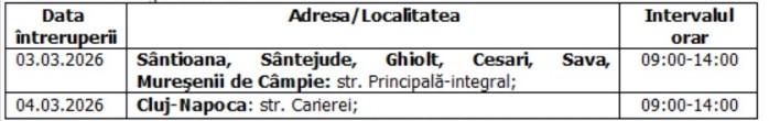 &Icirc;ntreruperi planificate &icirc;n alimentarea cu energie electrică din județul Cluj
