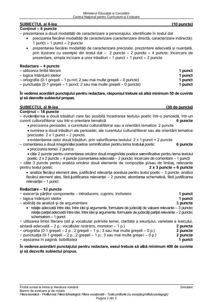 Simulare BAC 2026. S-a publicat BAREMUL de corectare la limba rom&acirc;nă. Vezi cum se punctează lucrările, &icirc;n funcție de profil