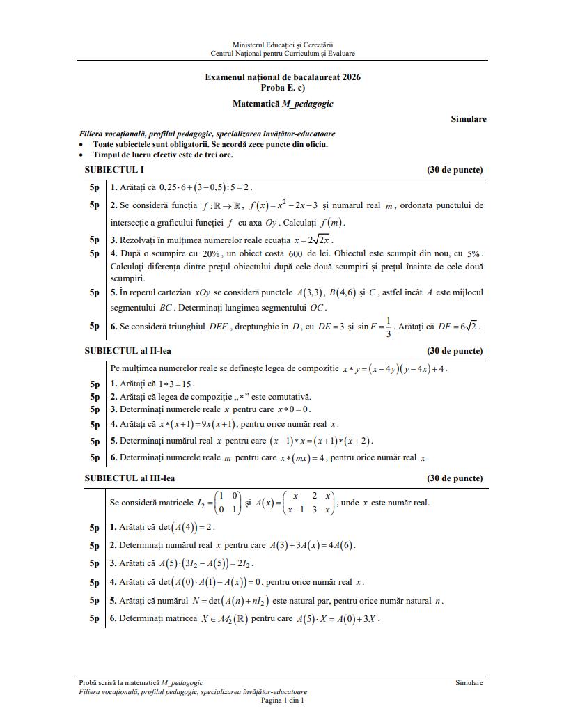 Simulare BAC 2026. Ce subiecte au primit elevii la Matematică, &icirc;n funcție de profil/ BAREMELE de corectare