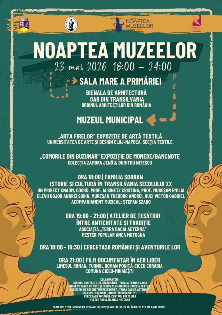 Noaptea Muzeelor 2026 la Muzeul Municipal Dej: expoziții, ateliere și film &icirc;n aer liber p&acirc;nă la miezul nopții
