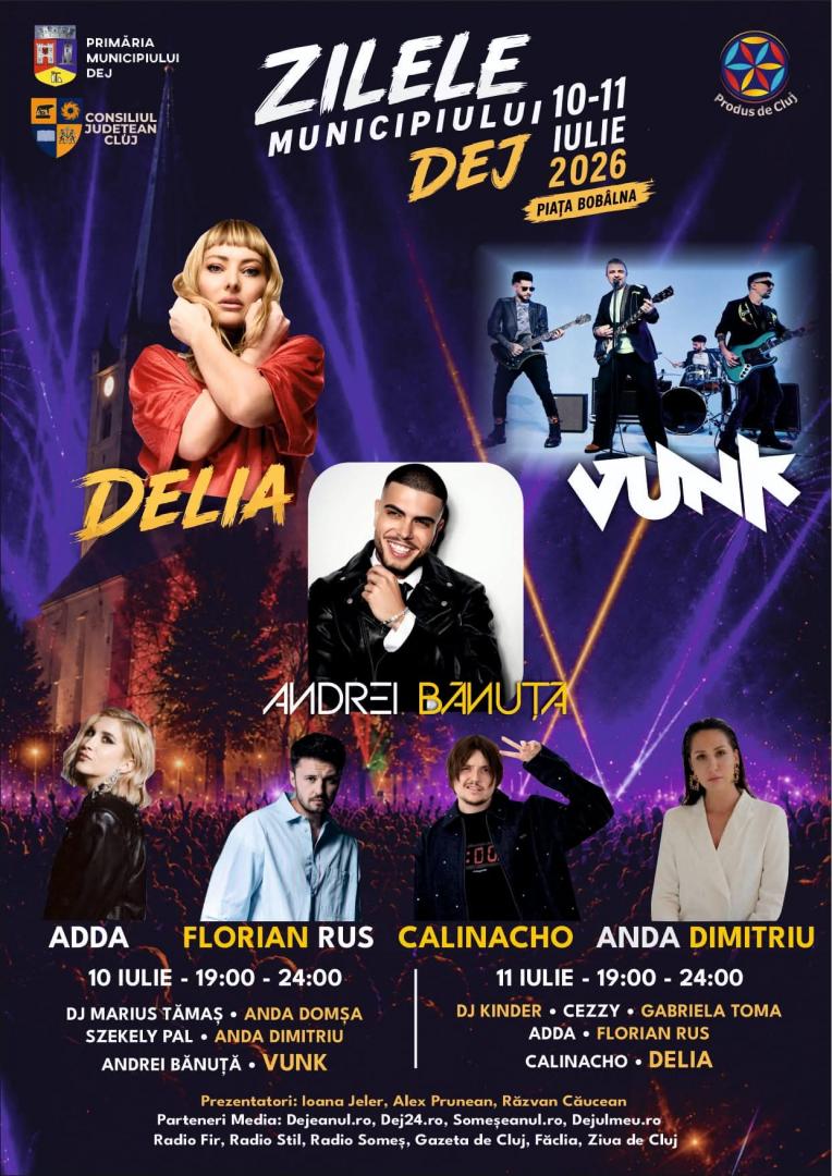 Delia, Vunk și ADDA urcă pe scenă la Dej! Trei zile de concerte, tradiții și spectacole la Zilele Municipiului 2026